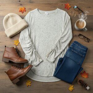 Saturday/Sunday by Anthropologie Marled Ruched-Sleeve Top